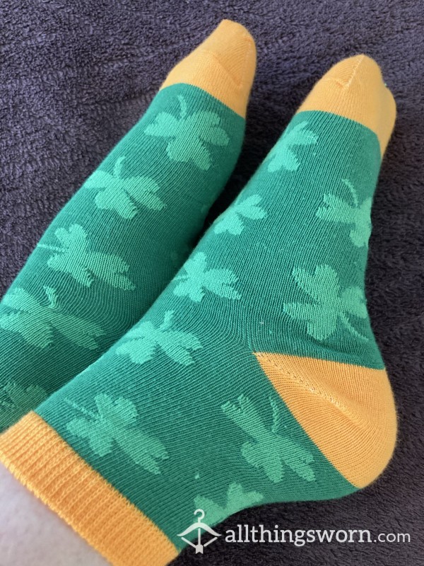 Green And Orange Socks With Clovers