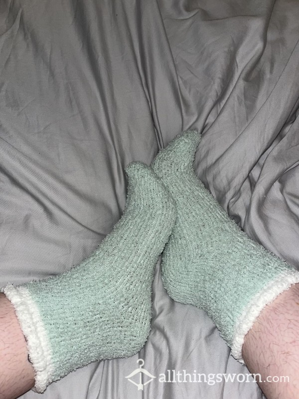 Green And White Fluffy Socks