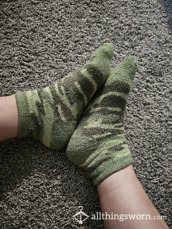 Green Camo Fuzzy Socks