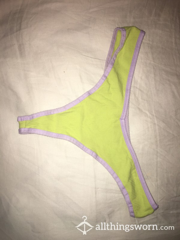 Green Cotton Thong With Purple Trim