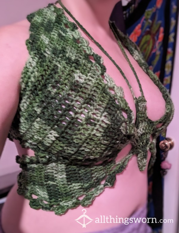 Green Crocheted Butterfly Top
