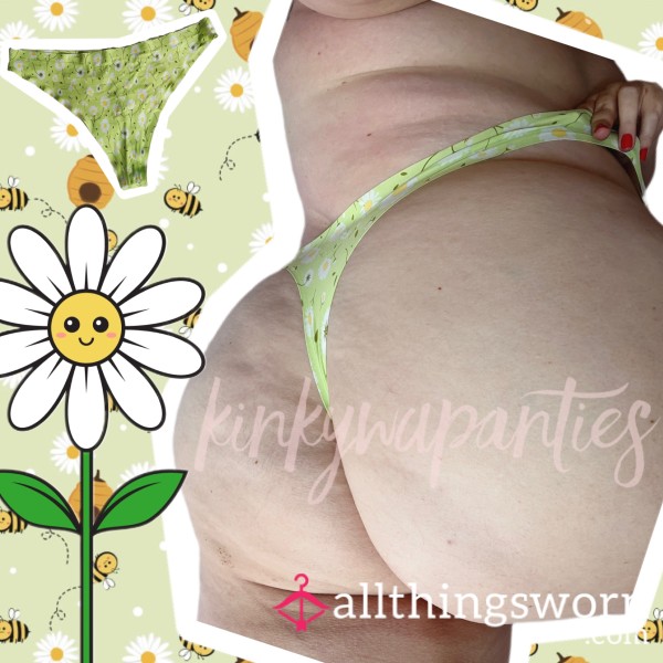 Green Daisy Print Thong - Includes 48-hour Wear & U.S. Shipping