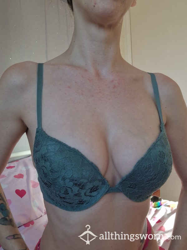 Green Lace Cup Detail Bra