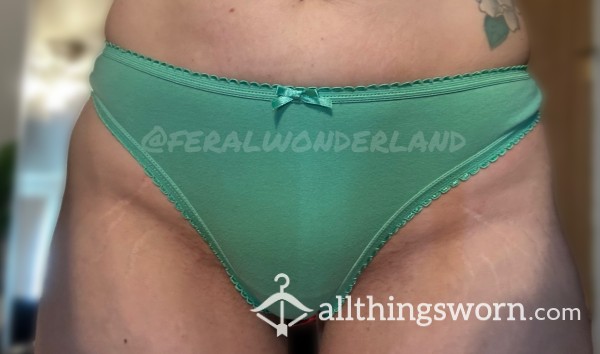 Green Lace/cotton Thong W Bow