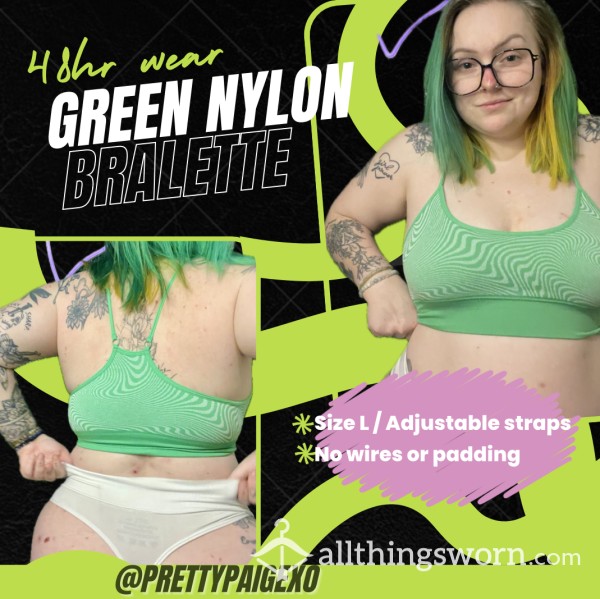 Green Nylon Bralette 💚😘 Size L, Adjustable Straps… Worn 48hrs 💋 Groovy Trippy Pattern 🌀💚
