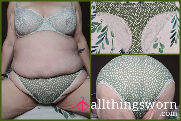 Green Panties With White Flowers And Trim - High Leg Size 18