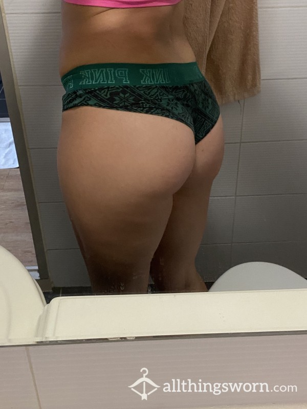 VICTORIA:Green PINK Panties! Worn All Day <3