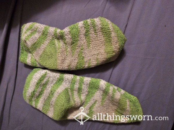 Green Striped Fuzzy Socks