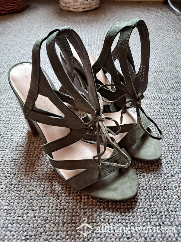 Green Suede Strappy Wedge Heels