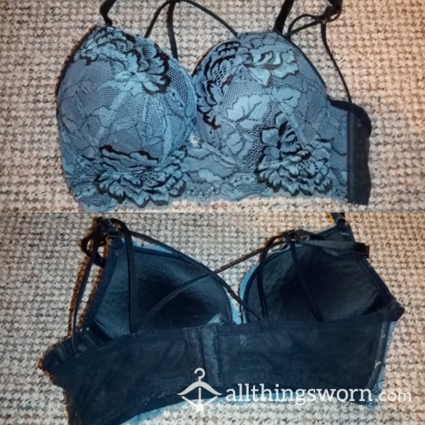 Grey And Black Lace Padded Bra