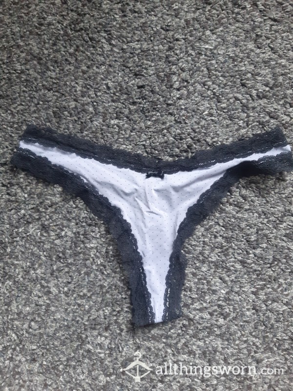 Grey And Black Lace Thong