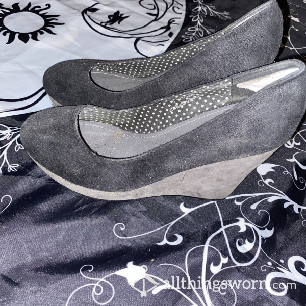 Grey And Black Wedge Heels