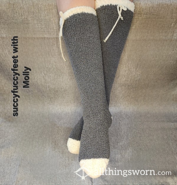 Old Grey And White Fuzzy Knee Socks