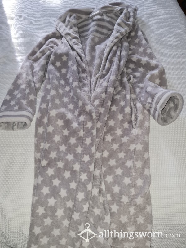 Grey And White S XL Soft Fluffy Dressing Gown