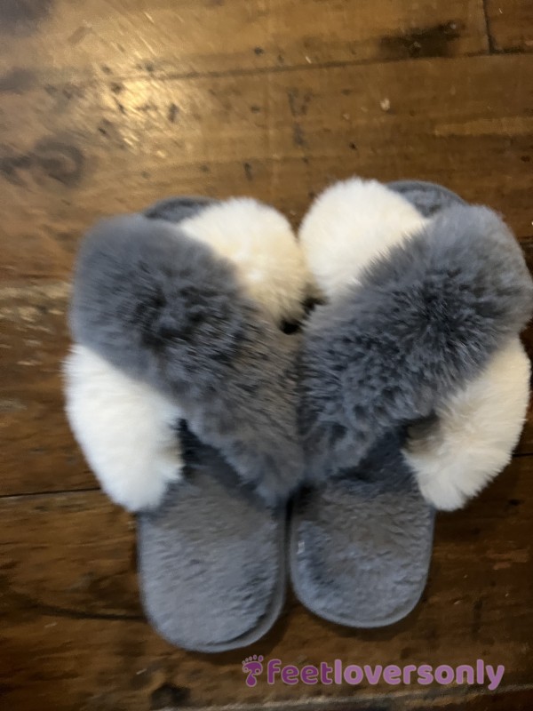 Grey And White Toeless Slippers