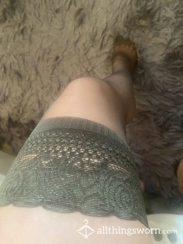 Grey Barely There Stockings Laddered From Sex 🍒