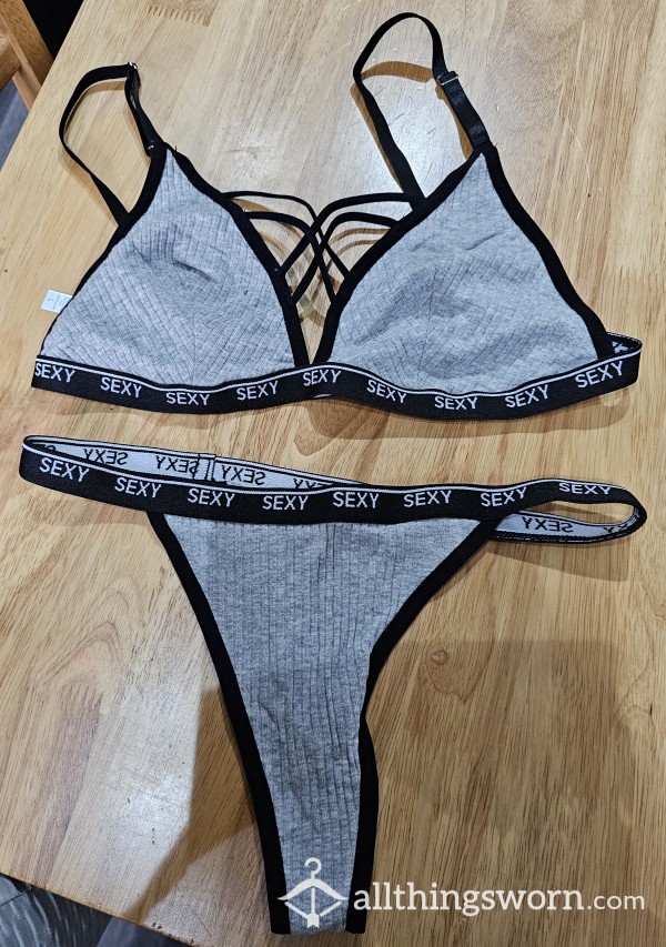 Grey Bra, Thong Sexy Set