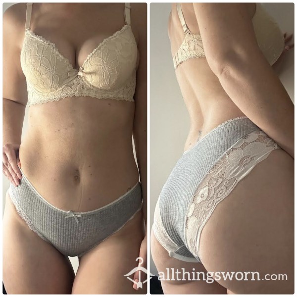 Grey Cotton And Lace Panty