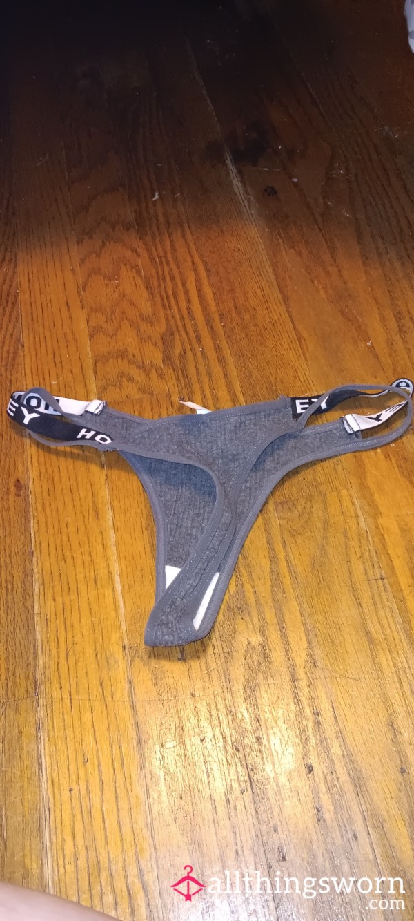 Grey Cotton Thong With Double Spandex Side Straps- Size L