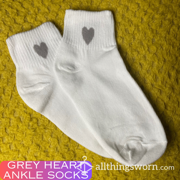 Grey Heart White Ankle Socks 🩶 2 Day Wear And 1 Workout Included As Standard 💦