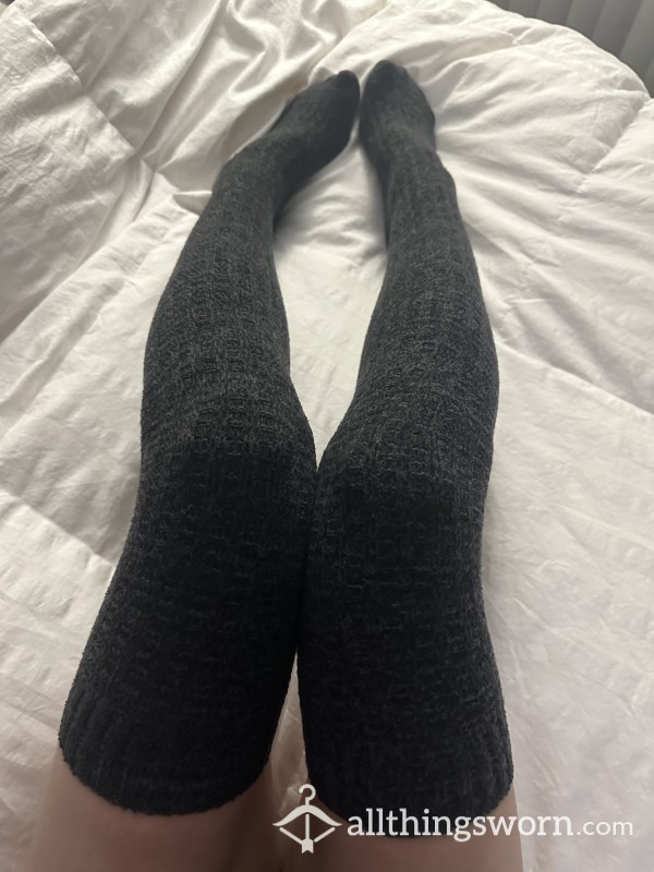 Grey Knit Thigh High Stockings