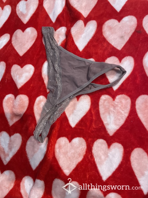 Grey Lace And Cotton Thong