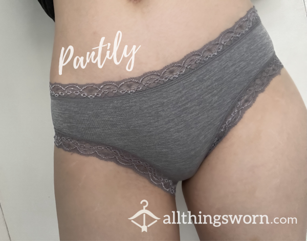 Grey Lace Leg Detail Cotton/Spandex Full Back Panties