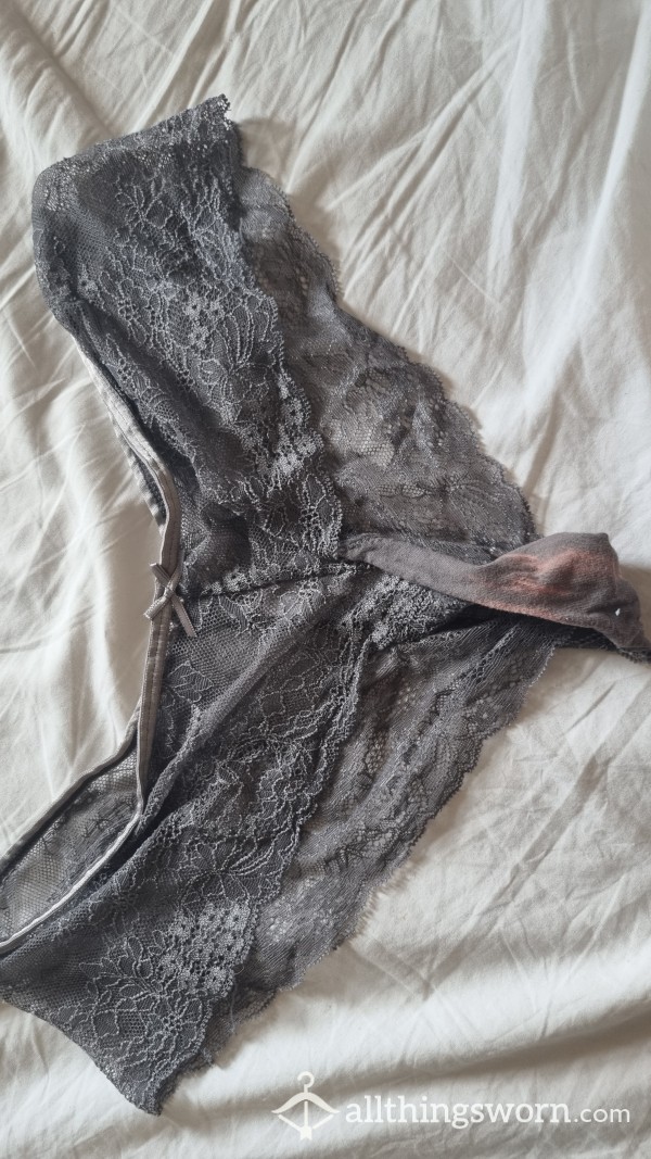 Grey Lace Stained Well Worn Panties