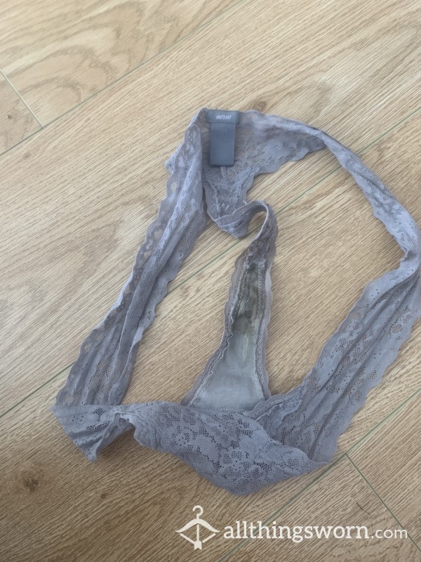 Grey Lace Thong Worn For 30 Hrs + At Work (active)