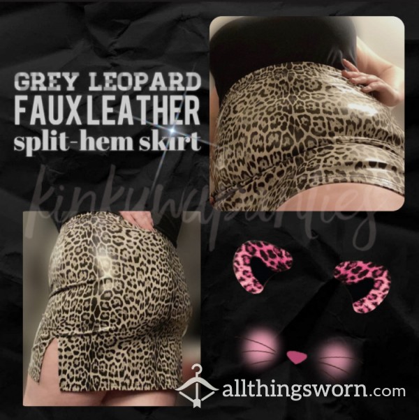 Grey Leopard Faux Leather Skirt - Includes Wear & U.S. Shipping!