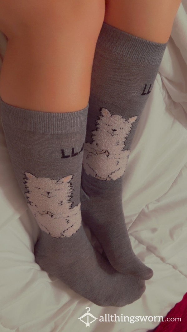 Grey Llamaste Knee High Socks