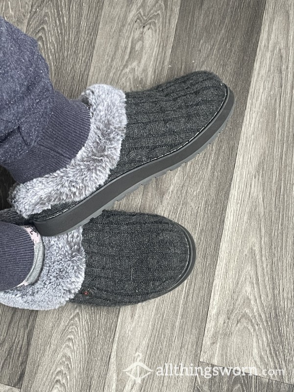 Grey Mule Fluffy & Knitted Material Bob Sketchers Slippers