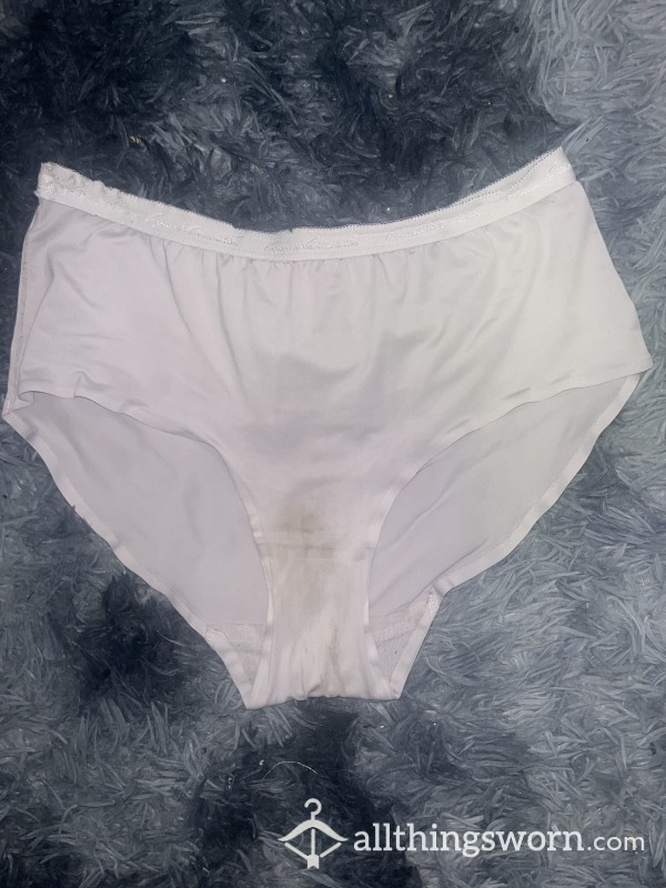Grey Nylon Full Back Panties Very Well Worn And Stained