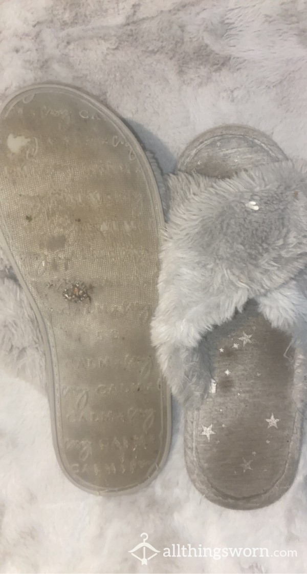 Grey Open Toe Fluffy Smelly Slippers