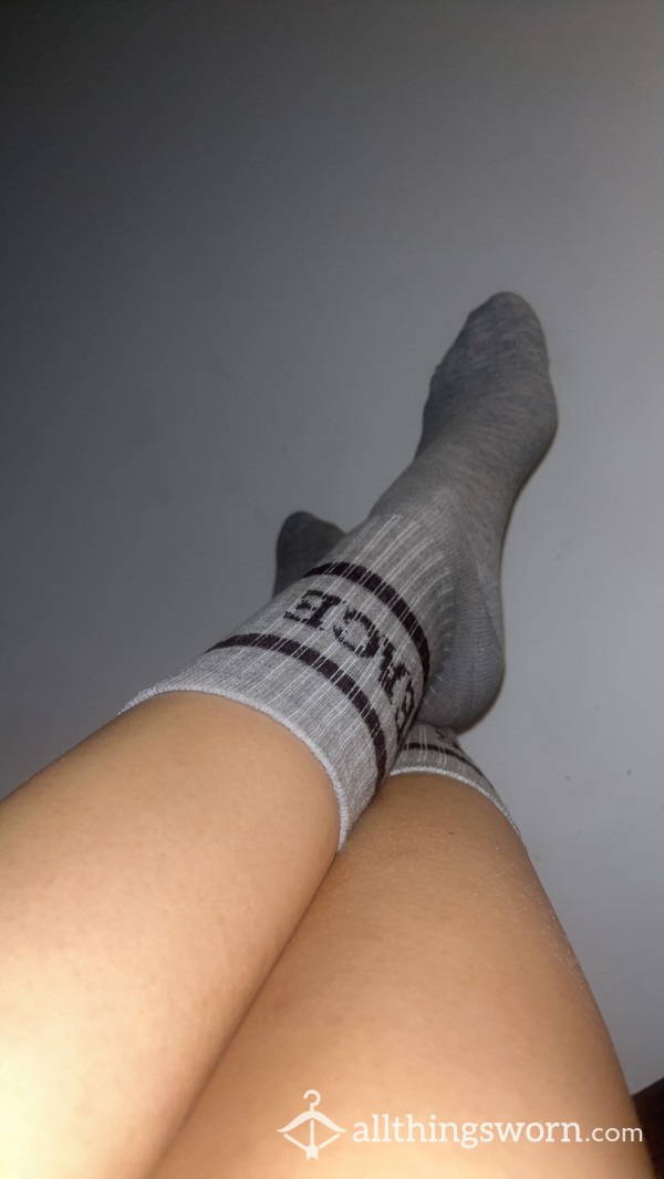 Grey Peace Striped Mid Socks