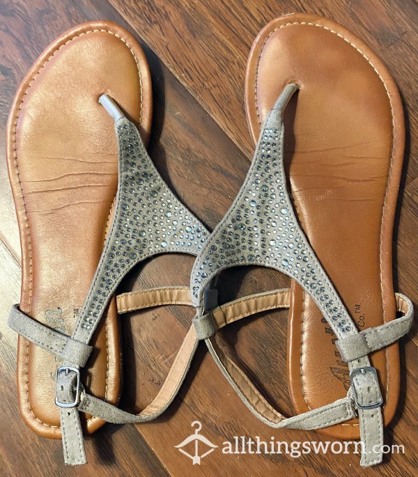 Grey Rhinestone Sandals