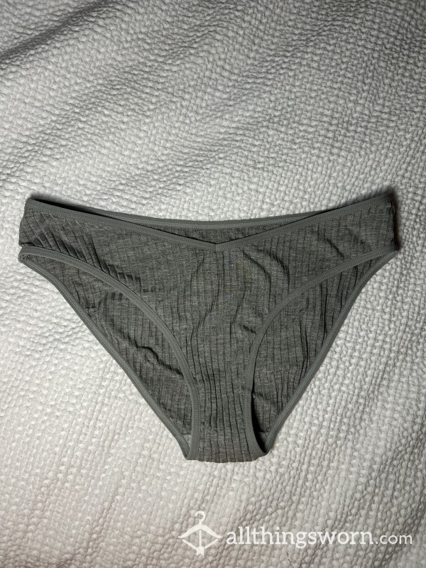 Grey Ribbed Panties Cotton