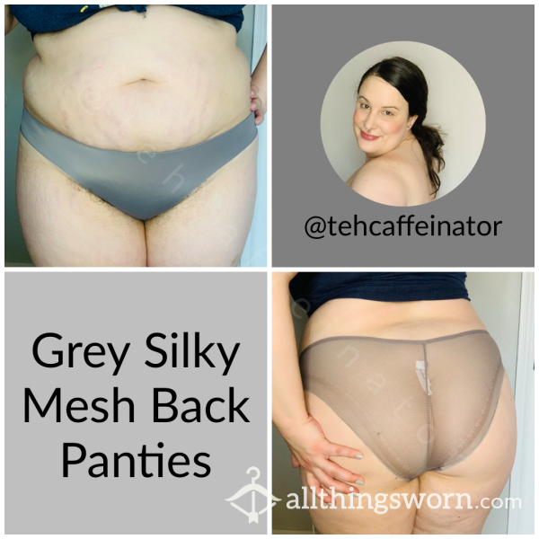 Grey Silky Mesh Back Panties - XL Auden, Cotton Gusset