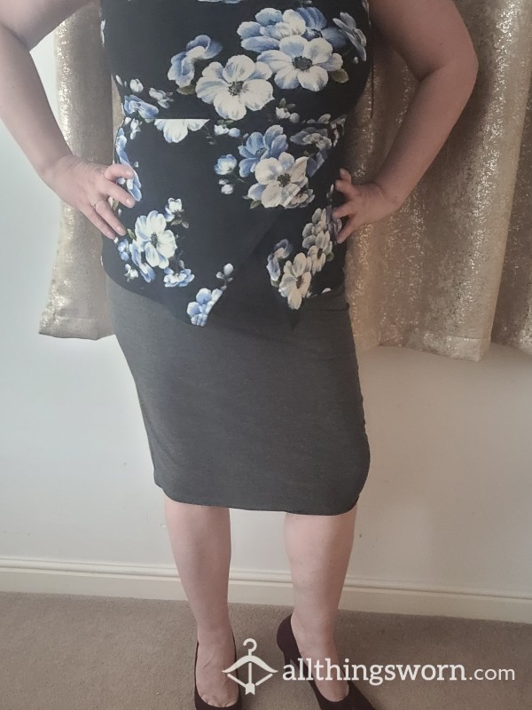 Grey Skirt And Flowered Top