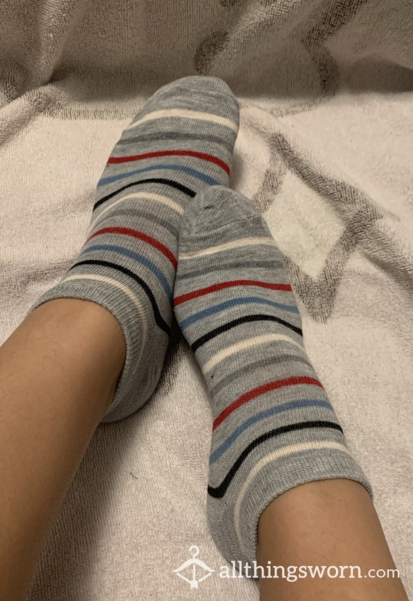 Grey Striped Ankle Socks
