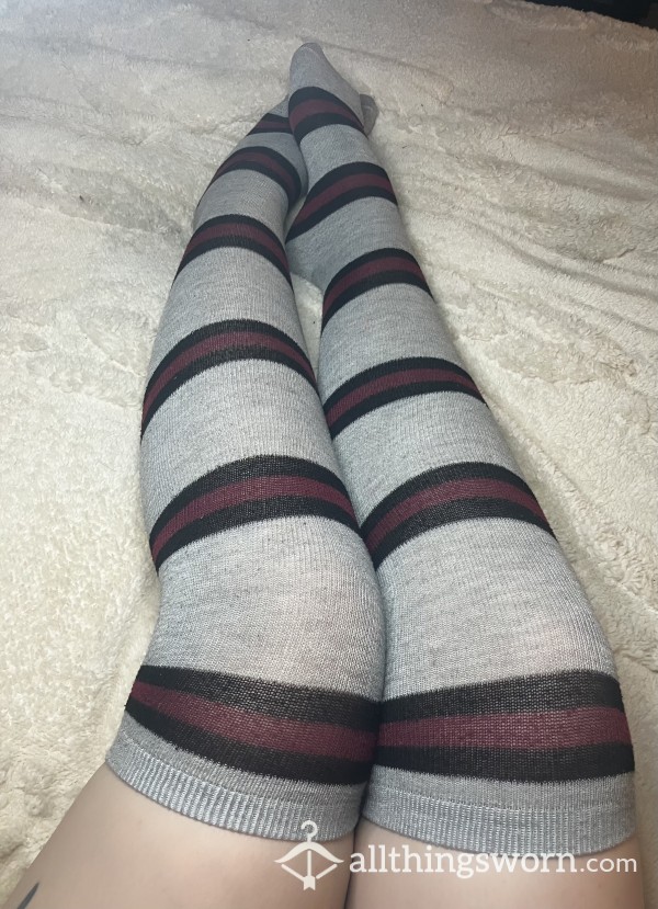 Grey Striped Knee High Socks!