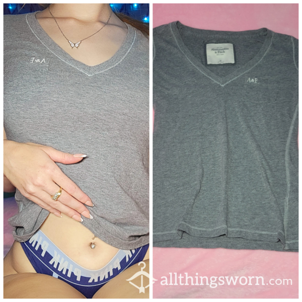 Grey V Neck Sleep Shirt In Size XS To Be Worn 3 Days Without Deodorant