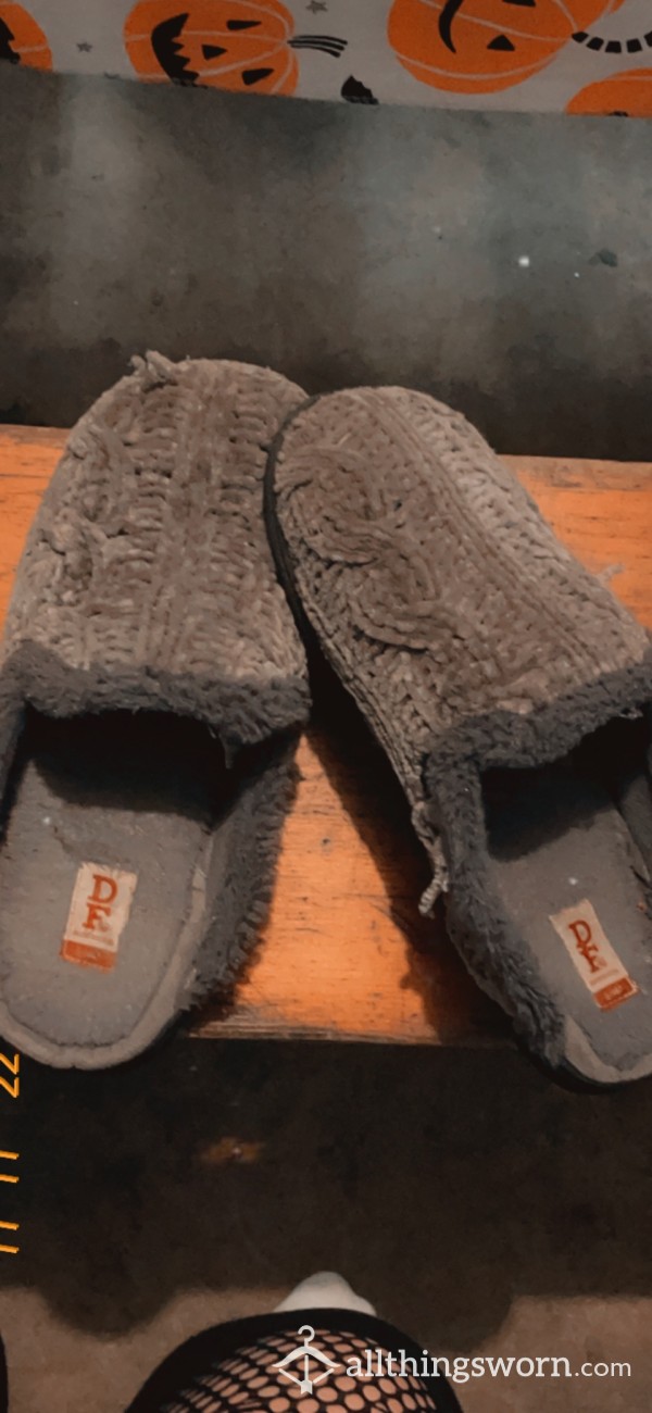 Grey Well Worn Slippers