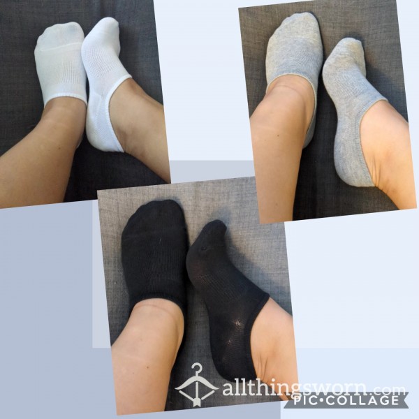 Grey, White, And, Black No Show Socks