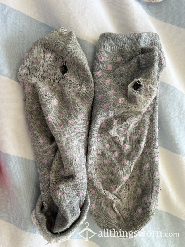 Grey With Pink Dot, Ripped Socks
