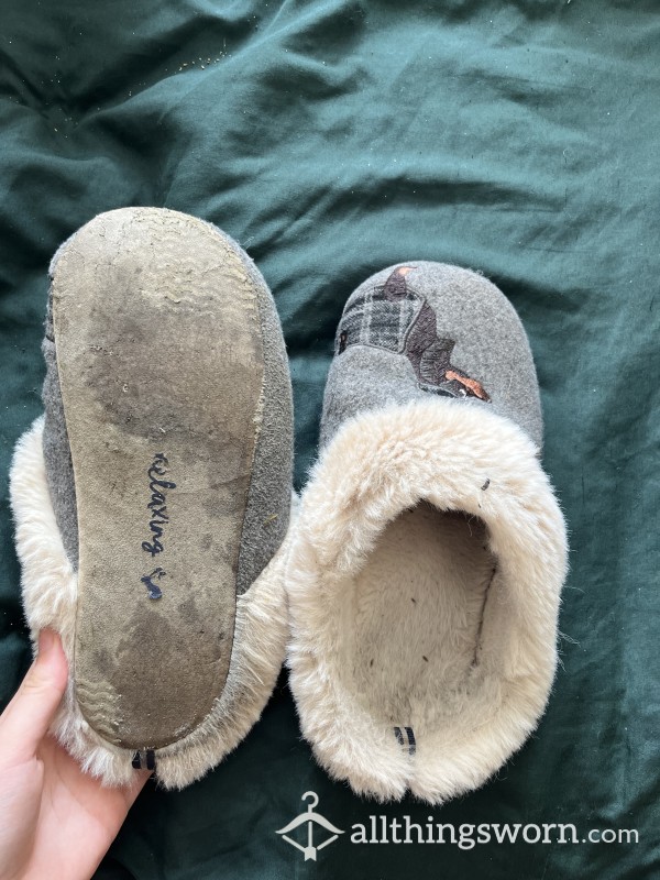 Grey/white Fluffy Slippers