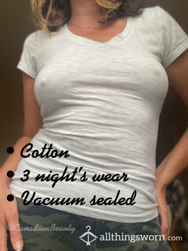 Worn Grey/White V-Neck Cotton Tshirt
