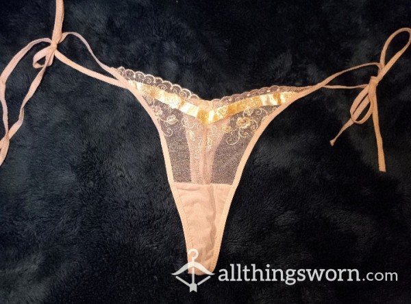 Gstring With Hip Ties And Embroidery Flowers
