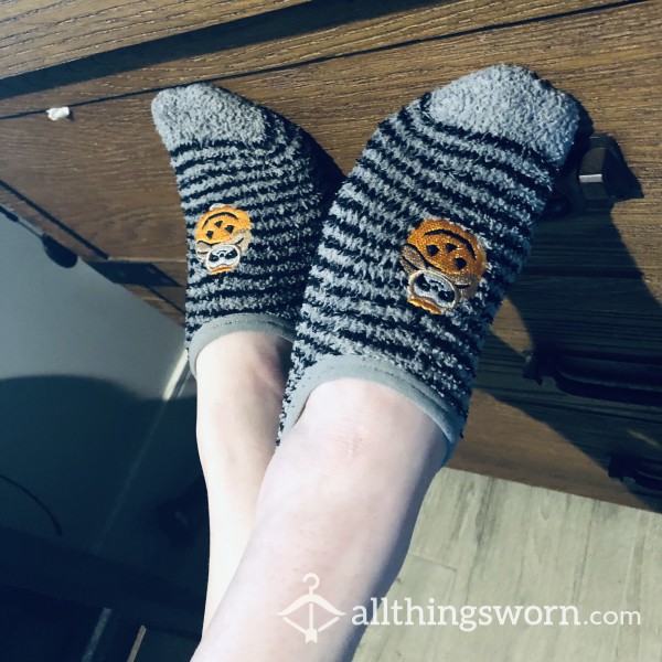 Halloween Pumpkin Sloth Fuzzy Ankle Socks