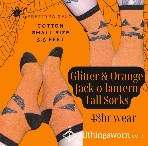Halloween Socks👣pumpkin,🧡Jack-o-lantern🎃 Small Feet, Black Glitter 🖤 48hr Wear 🫶🏼